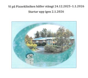 Information om att Pixnekliniken håller stängt 24.12.-25-1.1.-26