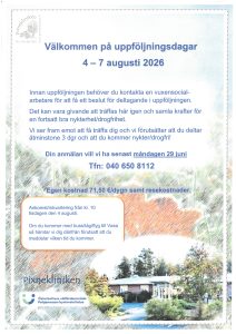 Inbjudan till uppföljningsdagar fjärde till sjunde augusti.